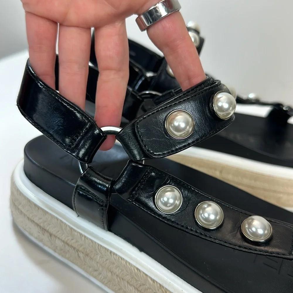 Karl‎ Lagerfeld Paris Patzi Embellished Leather Espadrille Sandals Size 9.5